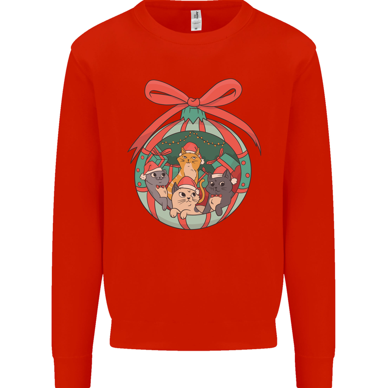Funny Christmas Cats Bauble Kids Sweatshirt Jumper Bright Red