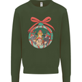 Funny Christmas Cats Bauble Kids Sweatshirt Jumper Forest Green
