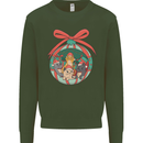 Funny Christmas Cats Bauble Kids Sweatshirt Jumper Forest Green
