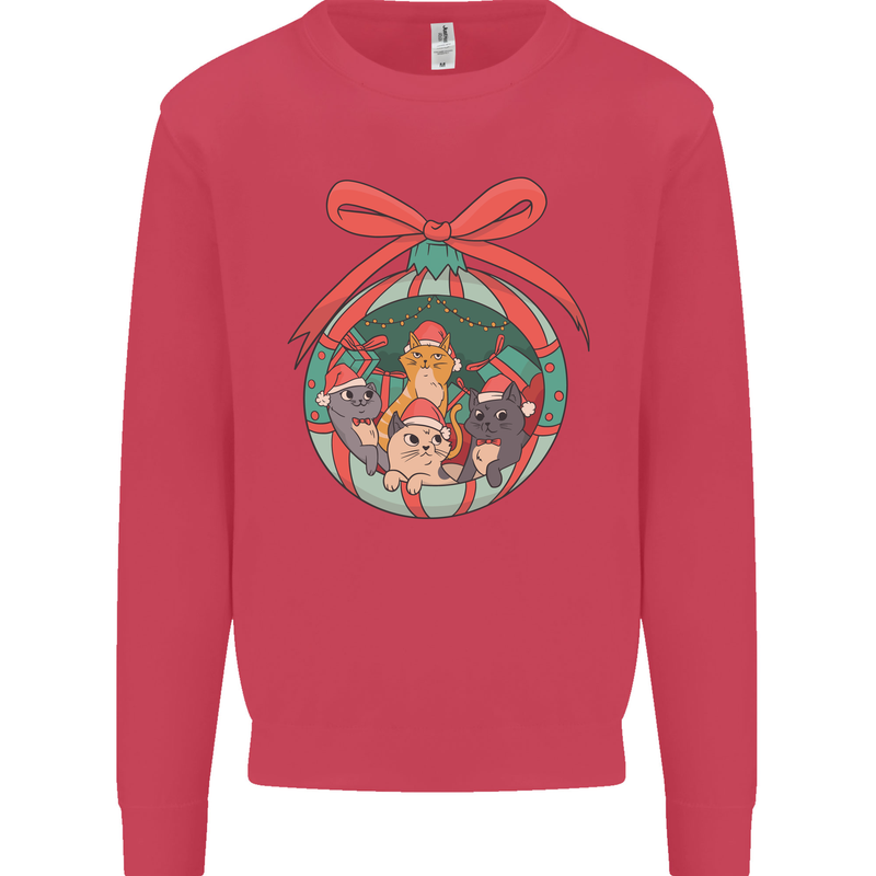 Funny Christmas Cats Bauble Kids Sweatshirt Jumper Heliconia