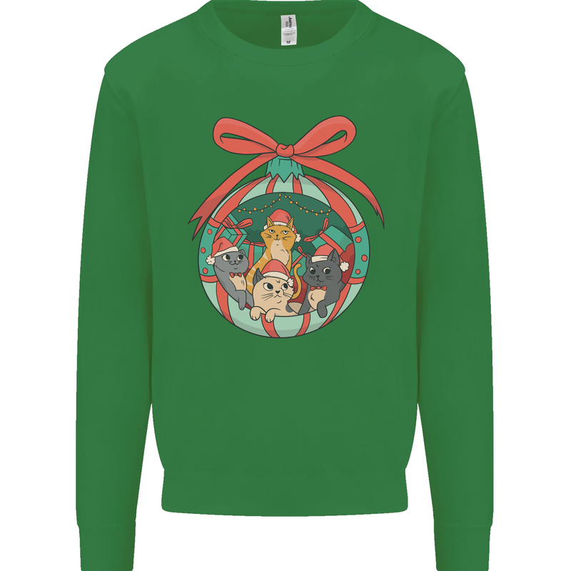 Funny Christmas Cats Bauble Kids Sweatshirt Jumper Irish Green