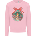 Funny Christmas Cats Bauble Kids Sweatshirt Jumper Light Pink