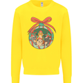 Funny Christmas Cats Bauble Kids Sweatshirt Jumper Yellow