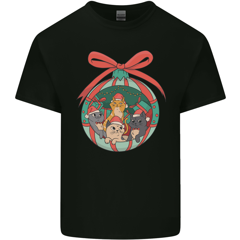 Funny Christmas Cats Bauble Kids T-Shirt Childrens Black