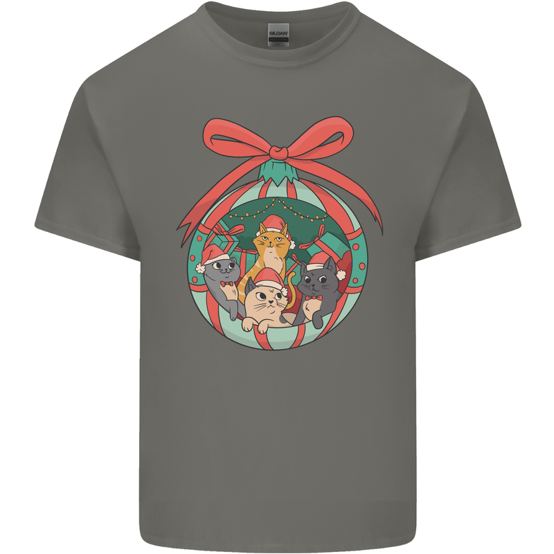 Funny Christmas Cats Bauble Kids T-Shirt Childrens Charcoal