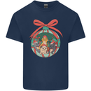 Funny Christmas Cats Bauble Kids T-Shirt Childrens Navy Blue
