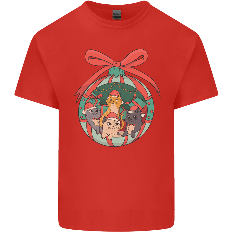 Funny Christmas Cats Bauble Kids T-Shirt Childrens Red