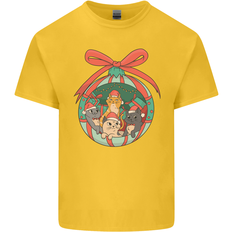 Funny Christmas Cats Bauble Kids T-Shirt Childrens Yellow