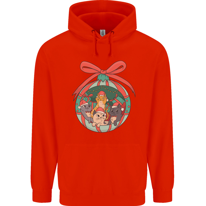 Funny Christmas Cats Bauble Mens 80% Cotton Hoodie Bright Red