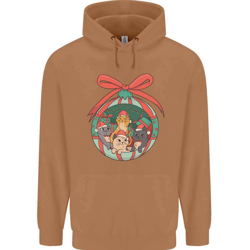 Funny Christmas Cats Bauble Mens 80% Cotton Hoodie Caramel Latte