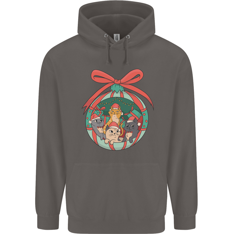 Funny Christmas Cats Bauble Mens 80% Cotton Hoodie Charcoal