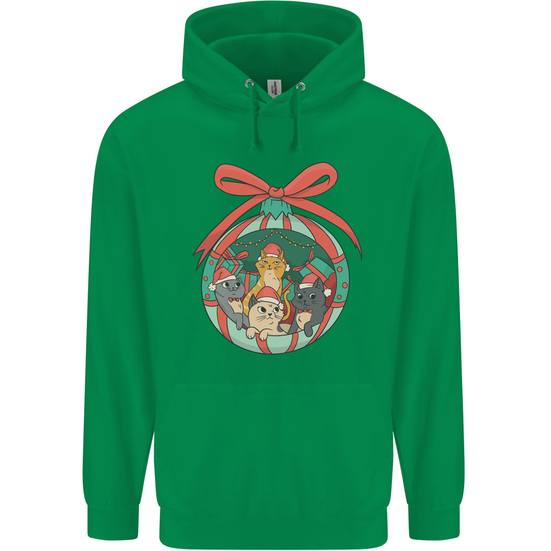 Funny Christmas Cats Bauble Mens 80% Cotton Hoodie Irish Green