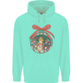 Funny Christmas Cats Bauble Mens 80% Cotton Hoodie Peppermint