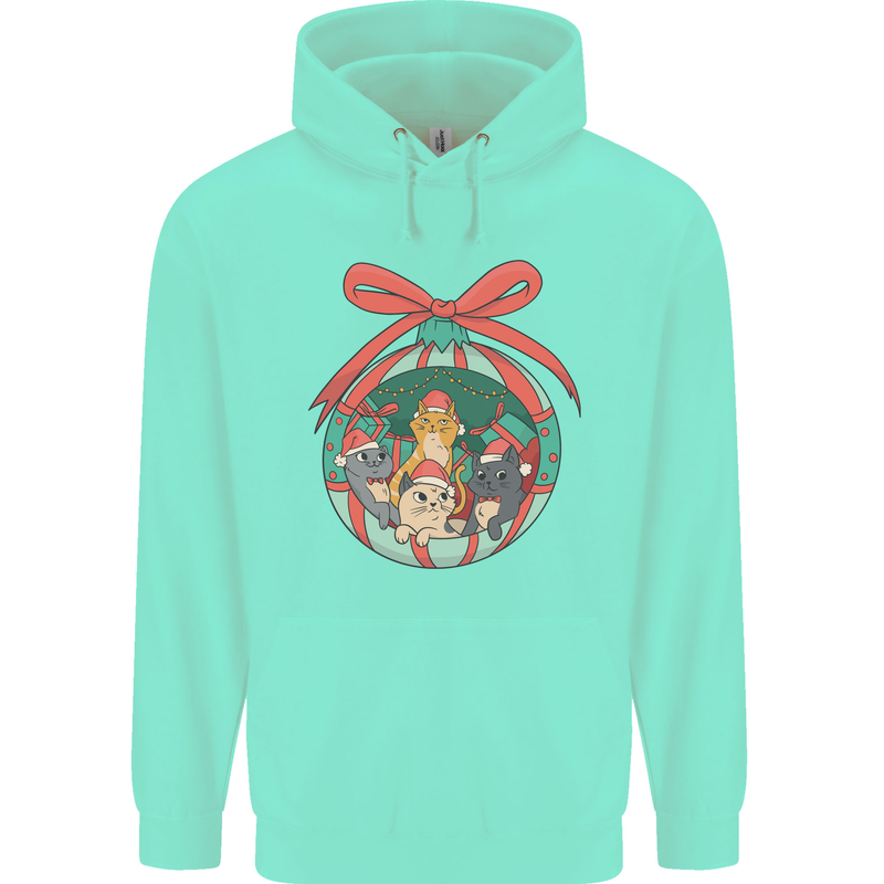 Funny Christmas Cats Bauble Mens 80% Cotton Hoodie Peppermint