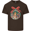 Funny Christmas Cats Bauble Mens Cotton T-Shirt Tee Top Dark Chocolate