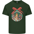 Funny Christmas Cats Bauble Mens Cotton T-Shirt Tee Top Forest Green