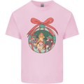 Funny Christmas Cats Bauble Mens Cotton T-Shirt Tee Top Light Pink