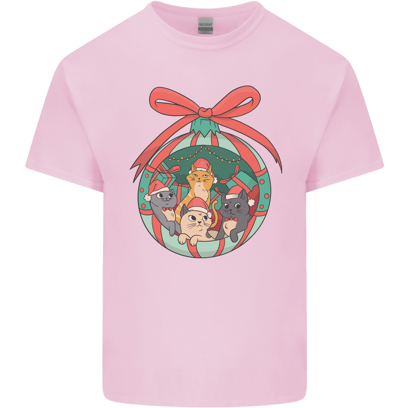Funny Christmas Cats Bauble Mens Cotton T-Shirt Tee Top Light Pink