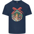 Funny Christmas Cats Bauble Mens Cotton T-Shirt Tee Top Navy Blue