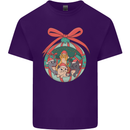 Funny Christmas Cats Bauble Mens Cotton T-Shirt Tee Top Purple