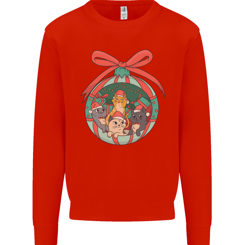 Funny Christmas Cats Bauble Mens Sweatshirt Jumper Bright Red