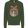 Funny Christmas Cats Bauble Mens Sweatshirt Jumper Forest Green