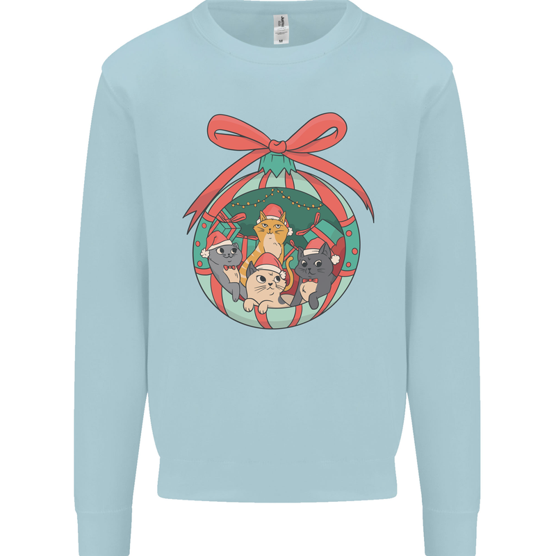 Funny Christmas Cats Bauble Mens Sweatshirt Jumper Light Blue