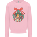 Funny Christmas Cats Bauble Mens Sweatshirt Jumper Light Pink