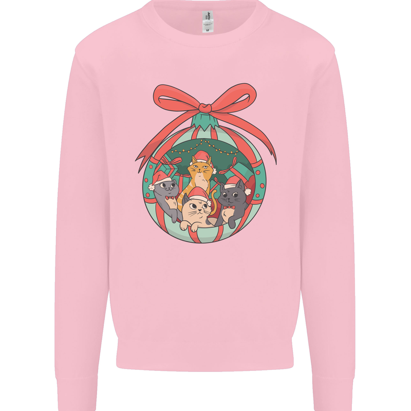 Funny Christmas Cats Bauble Mens Sweatshirt Jumper Light Pink