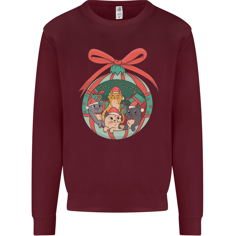 Funny Christmas Cats Bauble Mens Sweatshirt Jumper Maroon
