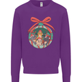 Funny Christmas Cats Bauble Mens Sweatshirt Jumper Purple