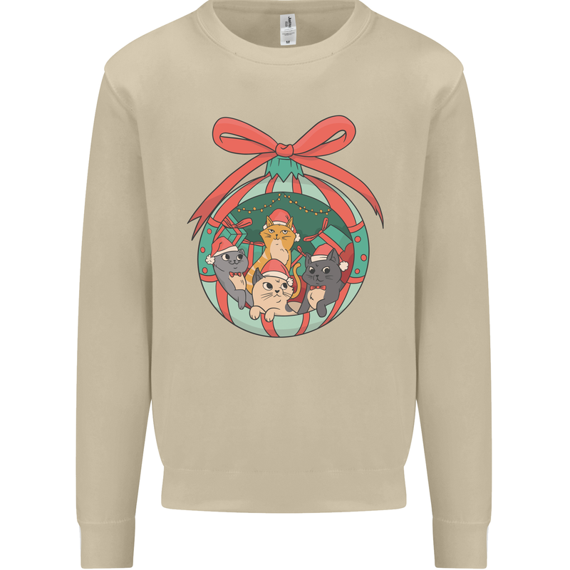 Funny Christmas Cats Bauble Mens Sweatshirt Jumper Sand