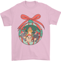Funny Christmas Cats Bauble Mens T-Shirt Cotton Gildan Light Pink