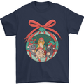Funny Christmas Cats Bauble Mens T-Shirt Cotton Gildan Navy Blue