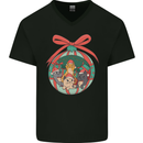 Funny Christmas Cats Bauble Mens V-Neck Cotton T-Shirt Black