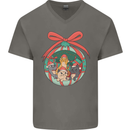 Funny Christmas Cats Bauble Mens V-Neck Cotton T-Shirt Charcoal