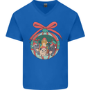 Funny Christmas Cats Bauble Mens V-Neck Cotton T-Shirt Royal Blue