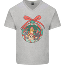 Funny Christmas Cats Bauble Mens V-Neck Cotton T-Shirt Sports Grey