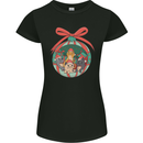 Funny Christmas Cats Bauble Womens Petite Cut T-Shirt Black