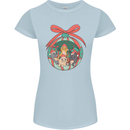 Funny Christmas Cats Bauble Womens Petite Cut T-Shirt Light Blue