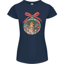 Funny Christmas Cats Bauble Womens Petite Cut T-Shirt Navy Blue