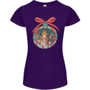 Funny Christmas Cats Bauble Womens Petite Cut T-Shirt Purple