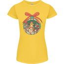 Funny Christmas Cats Bauble Womens Petite Cut T-Shirt Yellow