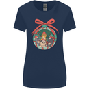 Funny Christmas Cats Bauble Womens Wider Cut T-Shirt Navy Blue