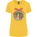 Funny Christmas Cats Bauble Womens Wider Cut T-Shirt Yellow