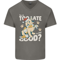 Funny Christmas Dog Too Late to Be Good Mens V-Neck Cotton T-Shirt Charcoal