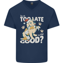 Funny Christmas Dog Too Late to Be Good Mens V-Neck Cotton T-Shirt Navy Blue