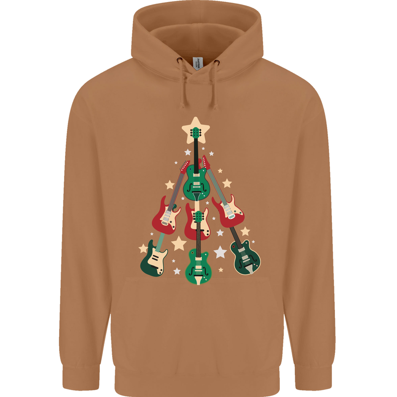 Funny Christmas Guitar Tree Rock Music Mens 80% Cotton Hoodie Caramel Latte