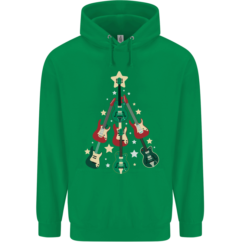 Funny Christmas Guitar Tree Rock Music Mens 80% Cotton Hoodie Irish Green