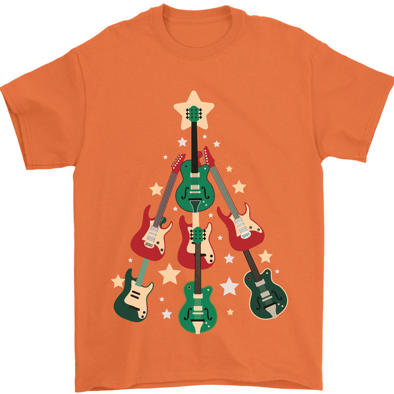 Funny Christmas Guitar Tree Rock Music Mens T-Shirt Cotton Gildan Orange
